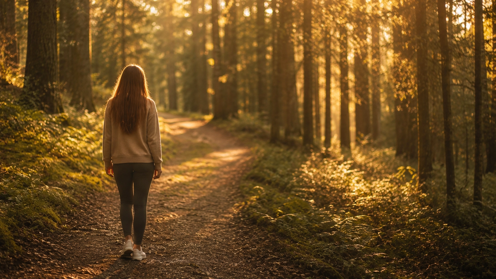 Frau geht im Wald spazieren